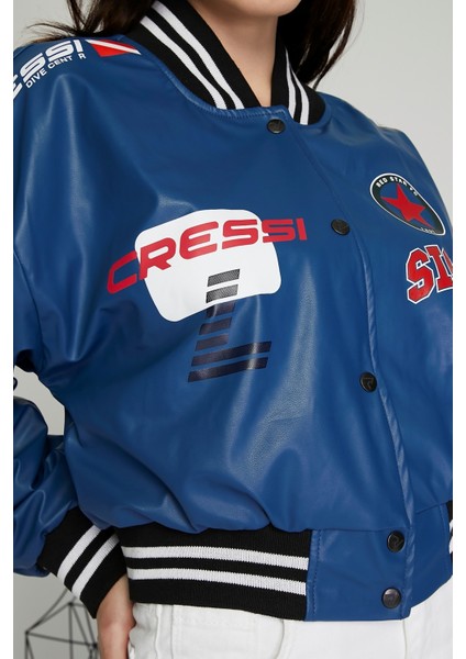 Kadın Baskılı Kolej Mont Bomber Ceket Deri Mont Oversize Deri Biker Yarışçı Motorcu Deri Ceket indirimleri