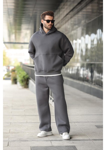 Füme Kapüşonlu Kanguru Cep Erkek Eşofman Takımı E7338