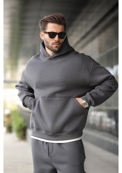 Füme Kapüşonlu Kanguru Cep Erkek Eşofman Takımı E7338 fiyatları