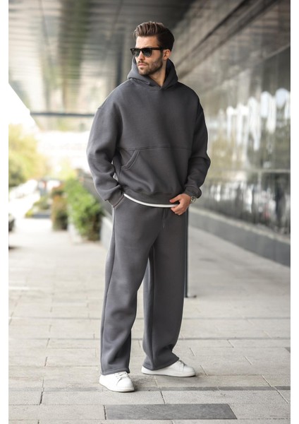 Füme Kapüşonlu Kanguru Cep Erkek Eşofman Takımı E7338 fırsatları