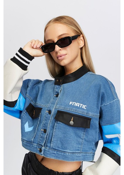 Kadın Oversize Kot Ceket Kolları Deri Garnili Düğmeli Motorcu Montu Baskılı Yarışçı Kolej Ceket modelleri