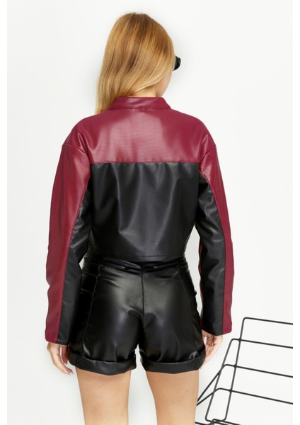 Kadın Kısa Oversize Motorcu Ceketi – Baskılı Bomber Mont – Fermuarlı Kolej Tasarım