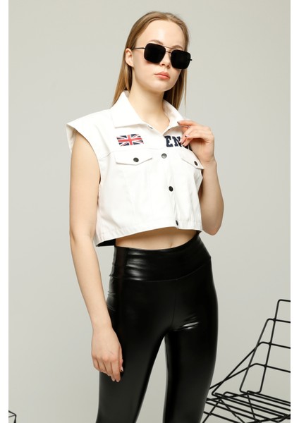 Kadın Oversize Baskılı Yelek Çıt Çıt Kapamalı Süveter