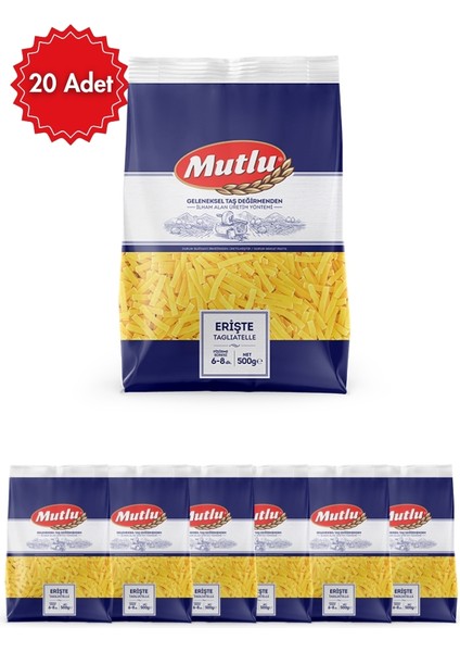 Makarna Erişte 500 G x 20 Paket – Lezzetli, Dayanıklı ve Kolay Pişen Italyan Tipi Makarna