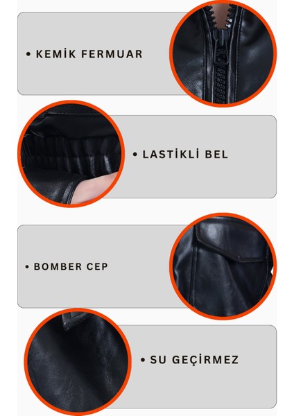 Kadın Deri Oversize Astarlı Kol Çıt Çıt Düğmeli Deri Mont Fermuar Kapamalı Kolej Mont Siyah