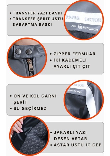 Kadın Oversize Baskılı Motorcu Ceketi Fermuarlı Kolej Mont Bomber Deri Yarışçı Montu Gri