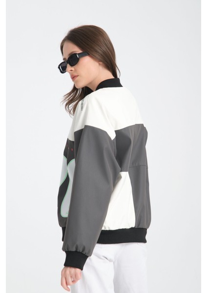 Kadın Oversize Baskılı Deri Motorcu Montu Fermuarlı Yarışçı Ceket Astarlı Bomber Kolej Mont fırsatları