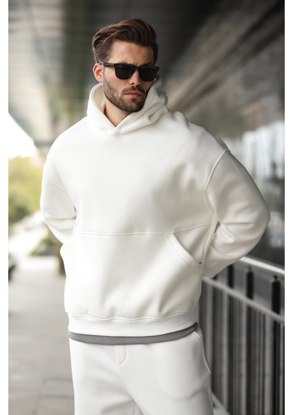 Ekru Kapüşonlu Kanguru Cep Erkek Eşofman Takımı E7338 fırsatları