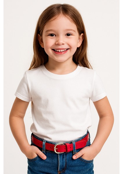 Kız Çocuk Kırmızı Kot ve Kumaş Kemeri