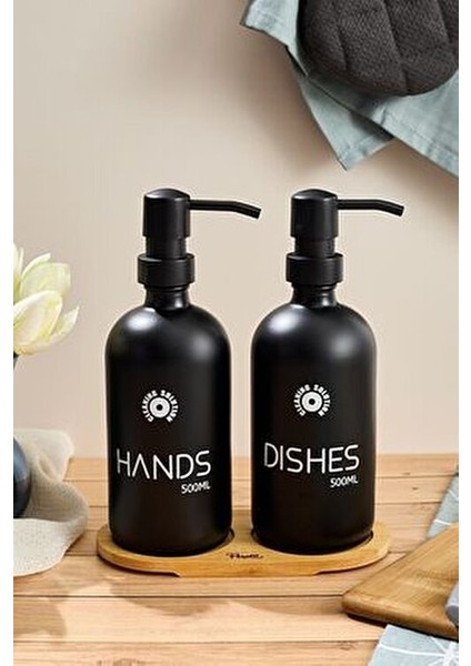 Sıvı Sabunluk Seti 2'li Siyah Kapaklı 500 ml Kolay Temizlik Özelliğiyle fiyatları