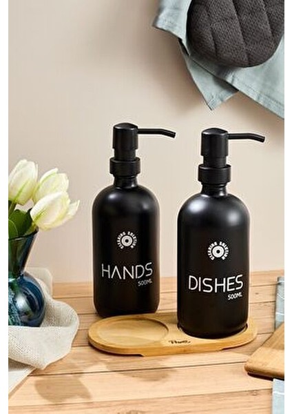 Sıvı Sabunluk Seti 2'li Siyah Kapaklı 500 ml Kolay Temizlik Özelliğiyle modelleri