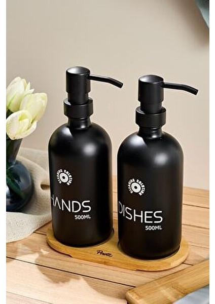 Sıvı Sabunluk Seti 2'li Siyah Kapaklı 500 ml Kolay Temizlik Özelliğiyle fırsatları