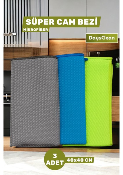 3'lü Mikrofiber Temizlik Bezi | Mutfak Cam Araba Temizlik Bezi | 40X40 | Leke ve Koku Yapmaz