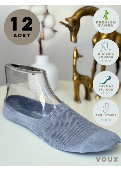 Bambu Silikonlu Gri Kadın Babet Çorap 12 'li