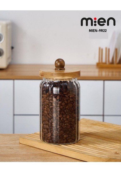 Akasya Kapak Borosilikat Çizgili Cam Kavanoz 950 ml