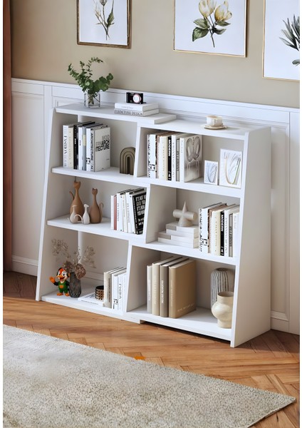 Uzatılabilir Merdiven Raflı Kitaplık Küçük Alanlar Veya Köşeler Için 3 Katlı Merdiven Tipi Alçak Kısa Kitaplık