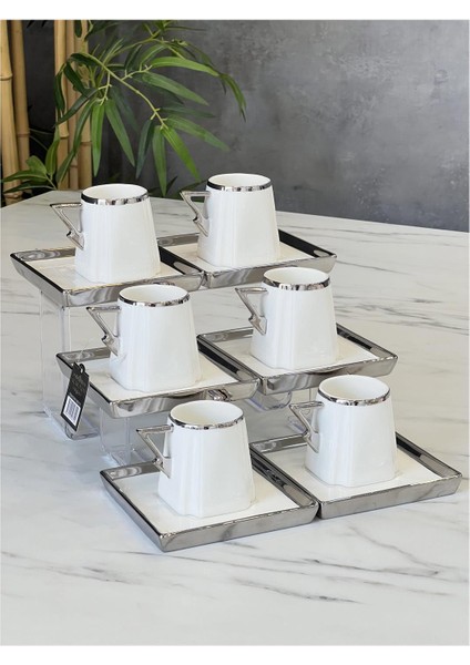 Camillo Lüx Porselen 6 Lı Fincan Takımı Gümüş