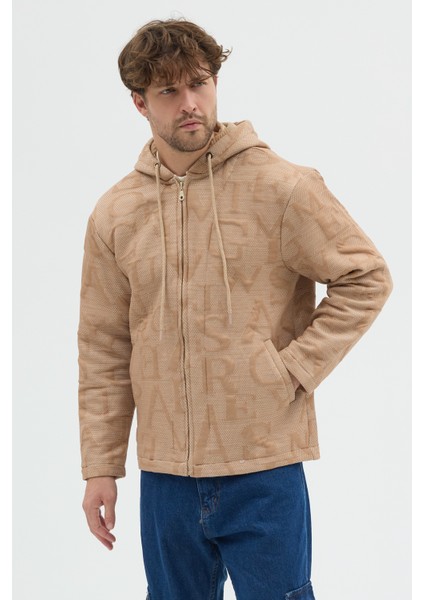 Erkek Oversize Kalın Örme Fermuarlı Kapüşonlu Harf Desenli Örme Ceket Overshirt fırsatları