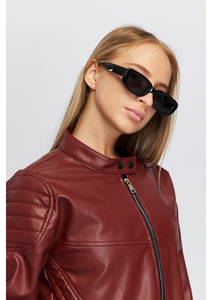 Kadın Oversize Fermuarlı Yaka Çıt Çıtlı Omuz ve Etek Dolgu Desenli Kolej Yarışçı Ceket Motorcu Mont fırsatları