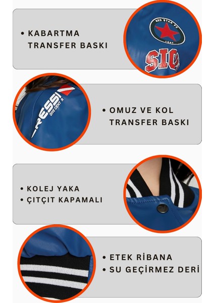 Kadın Baskılı Kolej Mont Bomber Ceket Deri Mont Oversize Deri Biker Yarışçı Motorcu Deri Ceket