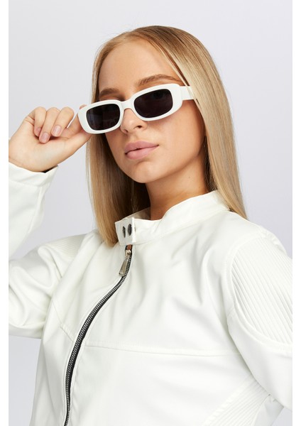 Kadın Oversize Fermuarlı Yaka Çıt Çıtlı Omuz ve Etek Beyaz Desenli Kolej Yarışçı Ceket Motorcu Mont indirimleri