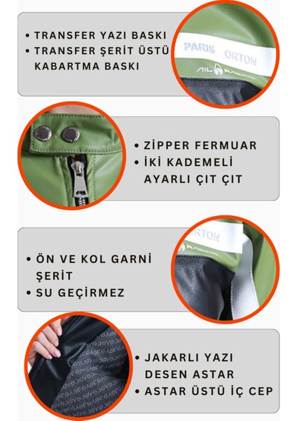 Kadın Oversize Baskılı Motorcu Ceketi Fermuarlı Kolej Mont Bomber Deri Yarışçı Montu Yeşil