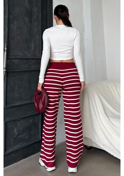 Bordo Çizgili Kadın Triko Pantolon MG2342 indirimleri