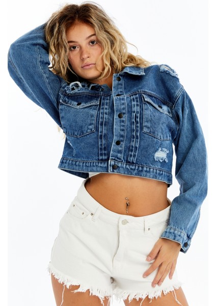 Kadın Oversize Bomber Kot Ceket – Günlük Kullanım – Özgün Crop Tasarım fiyatları