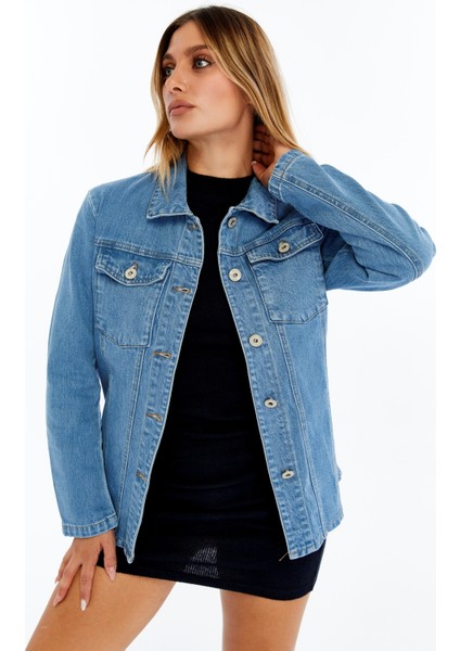 Kadın Denim Ceket – Uzun Kollu Jean Ceket, Şık ve Günlük Kombin