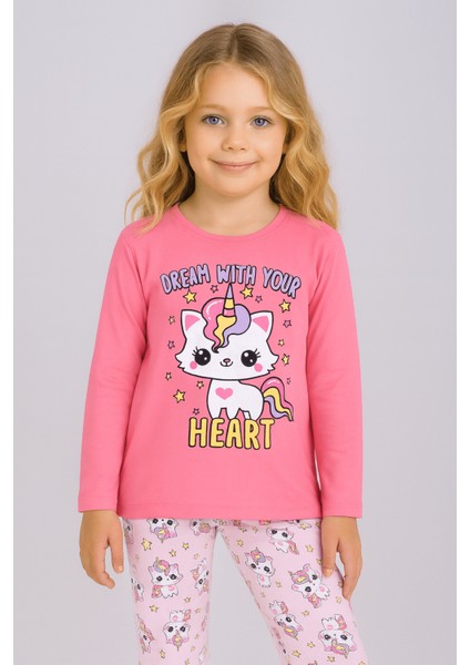Kız Çocuk Uzun Kollu %100 Pamuklu Pijama Takımı Unicat