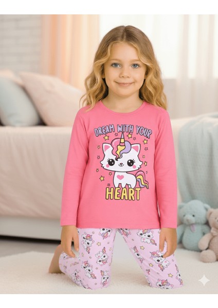 Kız Çocuk Uzun Kollu %100 Pamuklu Pijama Takımı Unicat modelleri