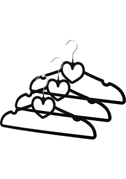 3pcs Siyah Kadife Kaplı - Kalpli Plastik Askı Metal Uçlu (4741) fiyatları