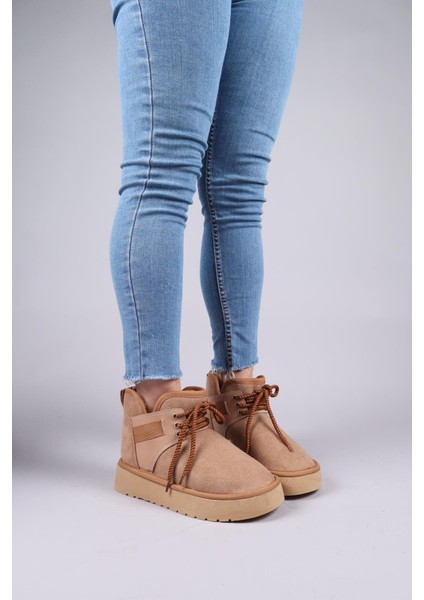 Puff Içi Suni Kürklü Süet Bot Taba