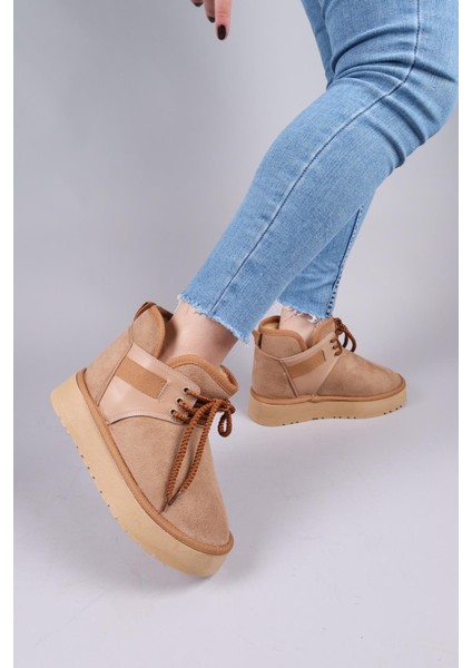 Puff Içi Suni Kürklü Süet Bot Taba modelleri