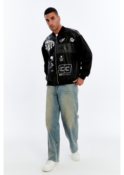 Erkek Oversize Baskılı Motorcu Montu Rüzgara ve Suya Dayanıklı Kolej Ceket fiyatları