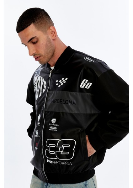 Erkek Oversize Baskılı Motorcu Montu Rüzgara ve Suya Dayanıklı Kolej Ceket fırsatları