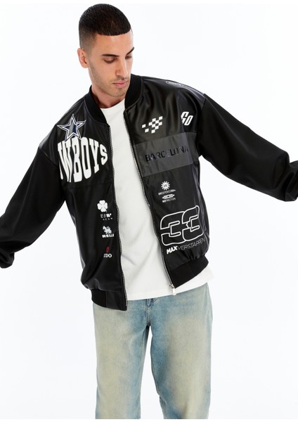 Erkek Oversize Baskılı Motorcu Montu Rüzgara ve Suya Dayanıklı Kolej Ceket indirimleri