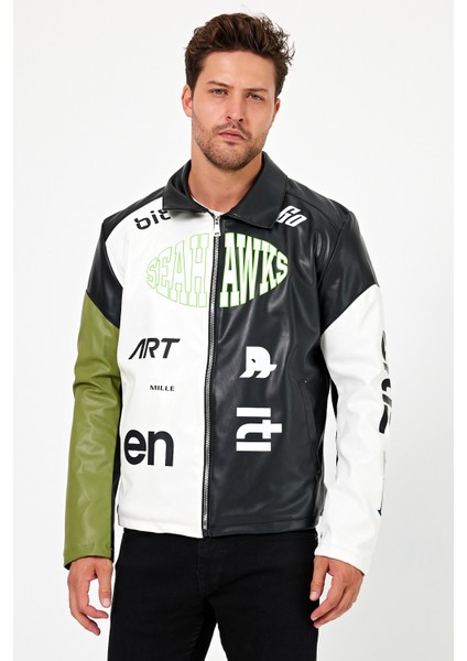 Erkek Oversize Baskılı Motorcu Montu Fermuarlı Yarışçı Ceketi Astarlı Garnili Kolej Bomber Mont modelleri