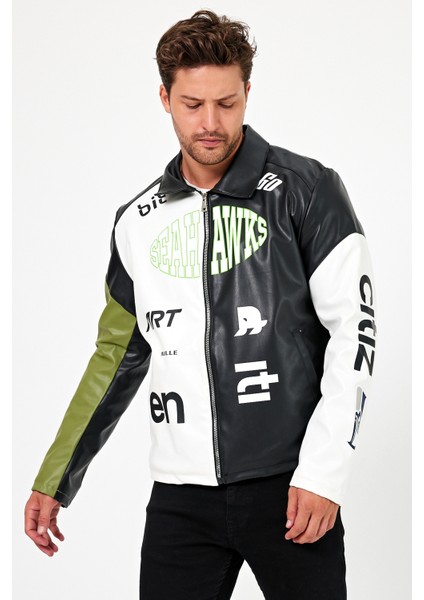 Erkek Oversize Baskılı Motorcu Montu Fermuarlı Yarışçı Ceketi Astarlı Garnili Kolej Bomber Mont fırsatları