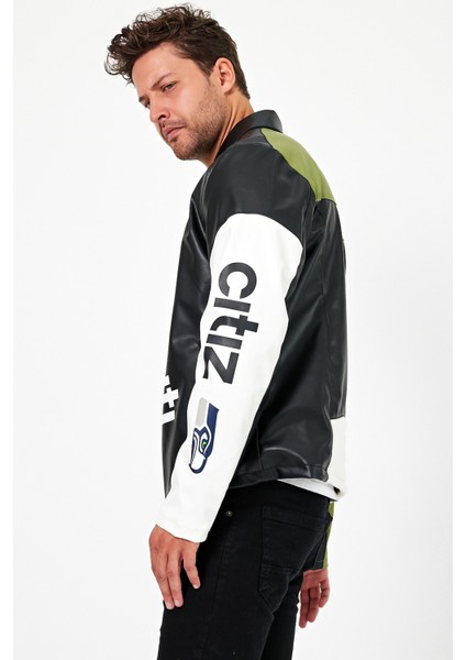 Erkek Oversize Baskılı Motorcu Montu Fermuarlı Yarışçı Ceketi Astarlı Garnili Kolej Bomber Mont