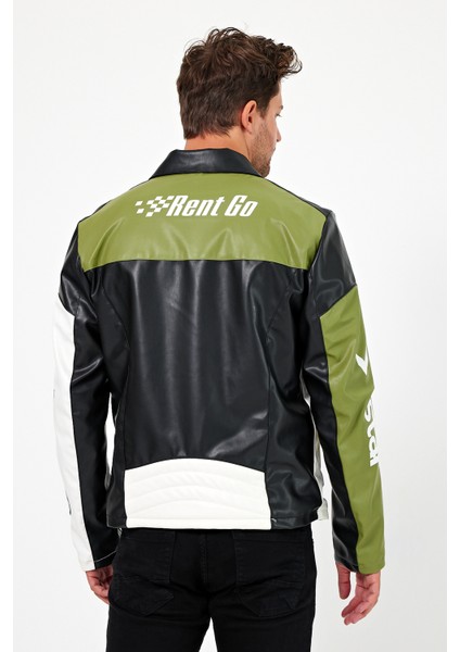 Erkek Oversize Baskılı Motorcu Montu Fermuarlı Yarışçı Ceketi Astarlı Garnili Kolej Bomber Mont