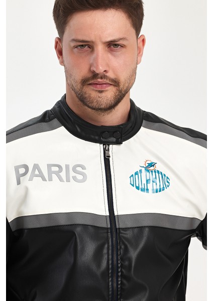 Erkek Oversize Transfer Baskılı Motorcu Biker Ceket Yarışçı Kolej Mont Şeritli Fermuarlı Mont modelleri