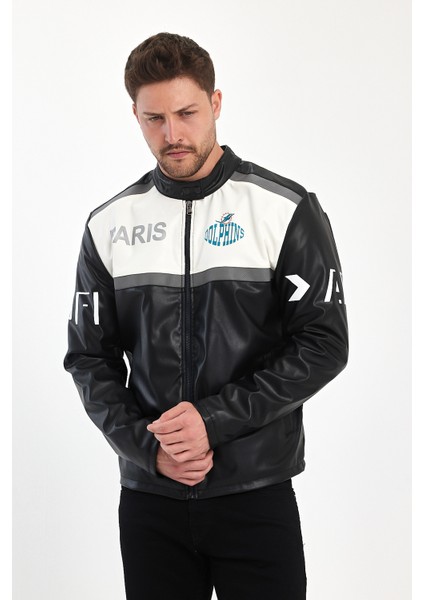 Erkek Oversize Transfer Baskılı Motorcu Biker Ceket Yarışçı Kolej Mont Şeritli Fermuarlı Mont fırsatları