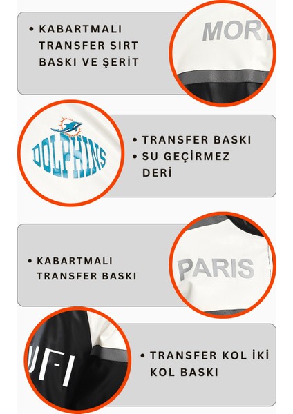 Erkek Oversize Transfer Baskılı Motorcu Biker Ceket Yarışçı Kolej Mont Şeritli Fermuarlı Mont