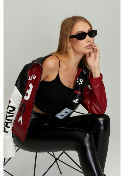 Kadın Oversize Çift Renkli Baskılı Yarışçı Montu Fermuarlı Kolej Ceket Bomber Motorcu Montu modelleri