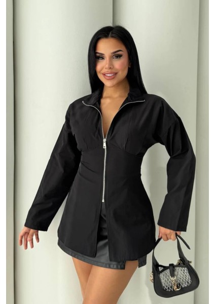 Kadın V Yaka Fermuarlı Gömlek