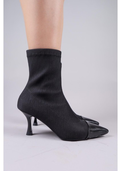 Virrey Cilt Garnili Strech Topuklu Bot Siyah