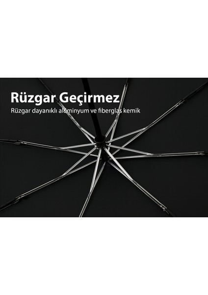 8 Telli Rüzgarda Kırılmaz Elite Şemsiye Tam Otomatik Saplı Kılıflı Şemsiye Parachase 122 cm Çap
