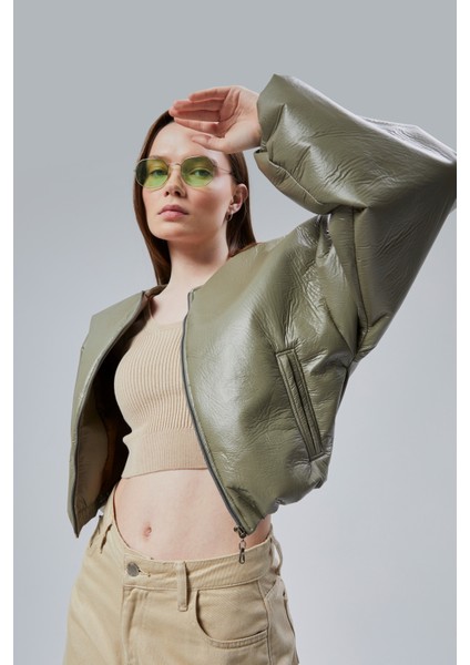 Kadın Puf Elastik Kenarlı Yumuşak Bomber Ceket Bisiklet Yaka Uzun Kollu Önü Fermuarlı Mont modelleri