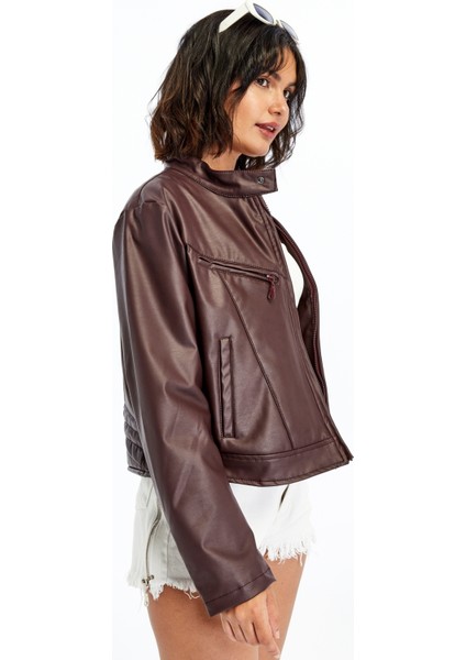 Kadın Deri Ceket Niş Kompakt Tasarım Mont Günlük Kullanım Fermuar Hakim Yaka Şık Ceket indirimleri